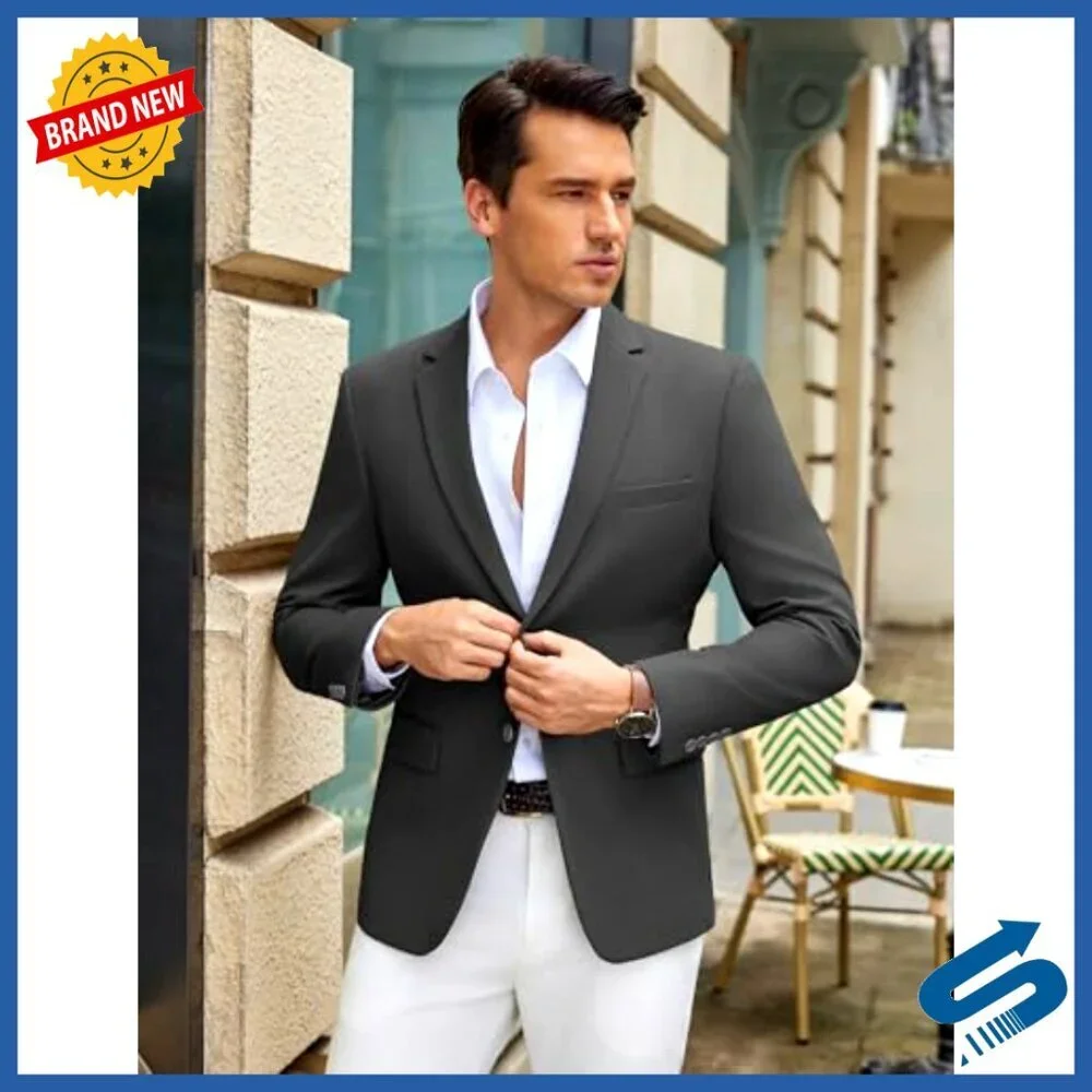 Slim Fit Blazer Sport Coat Lightweight Polyester Business Casual Jacket